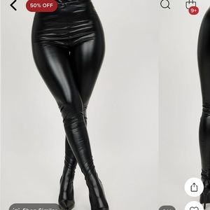 Black faux leather pants boots